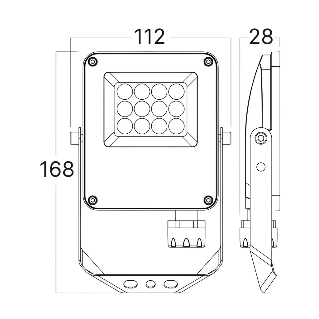 LED Flutlicht 10W IP65 – Braytron Außenstrahler 3CCT 3000–6500K, 1100 lm für Garten & Hof – Maßzeichnung