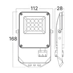 LED Flutlicht 10W IP65 – Braytron Außenstrahler 3CCT 3000–6500K, 1100 lm für Garten & Hof – Maßzeichnung