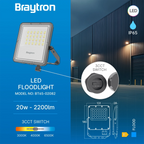 LED Flutlicht 20W IP65 – Braytron Außenstrahler 3CCT 3000–6500K, 2200 lm für Garten & Hof – Bild 6