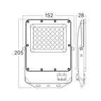 LED Flutlicht 30W IP65 – Braytron Außenstrahler 3CCT 3000–6500K, 3300 lm für Garten & Hof – Maßzeichnung