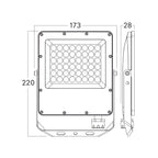 LED Flutlicht 50W IP65 – Braytron Außenstrahler 3CCT 3000–6500K, 5500 lm für Garten & Hof – Maßzeichnung