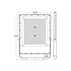 LED Flutlicht 200W IP65 – Braytron Außenstrahler 3CCT 3000–6500K, 22000 lm für Garten & Hof – Maßzeichnung