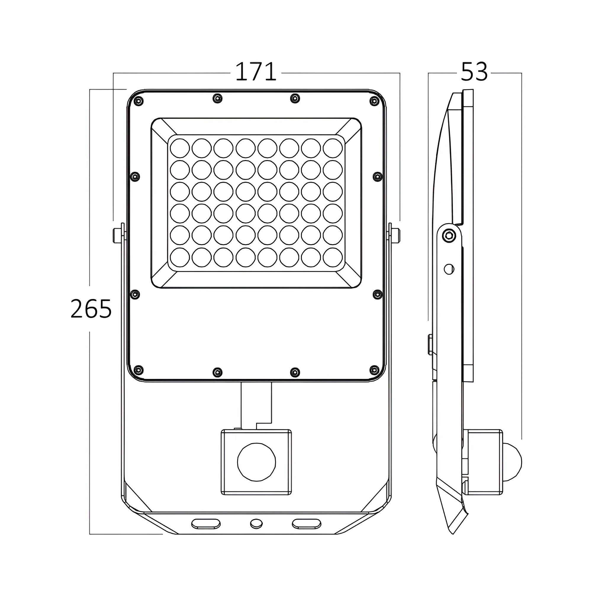 LED Flutlichtstrahler 50W 5500lm Bewegungsmelder 3CCT IP54 Garten Einfahrt Außen Braytron – Maßzeichnung