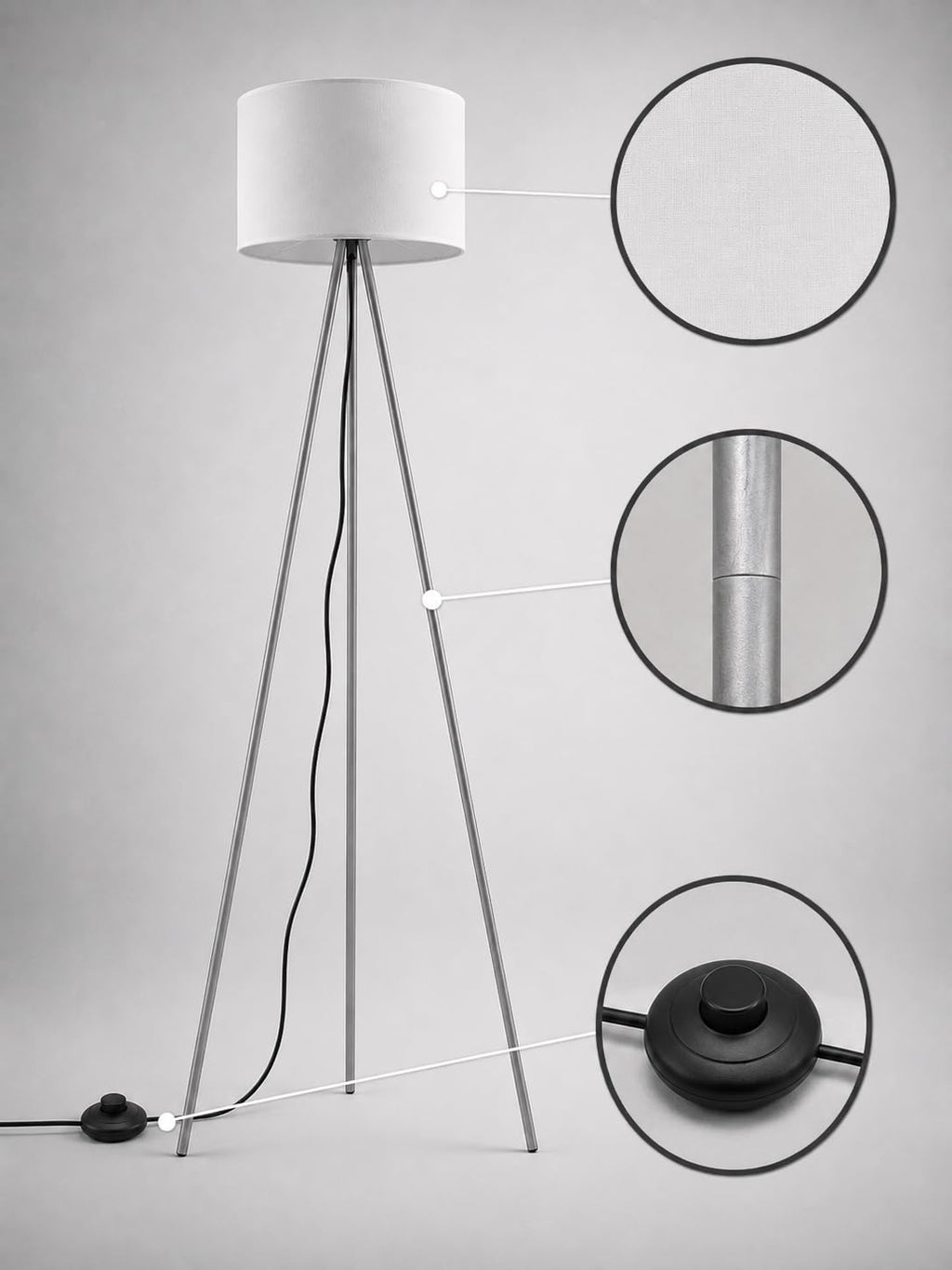 Braytron Stehleuchte Weiß– 3-Bein, 155 cm, sat. Kunststoffschirm, E27 – Bild 3