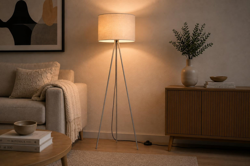 Braytron Stehleuchte Beige– 3-Bein, 155 cm, sat. Kunststoffschirm, E27