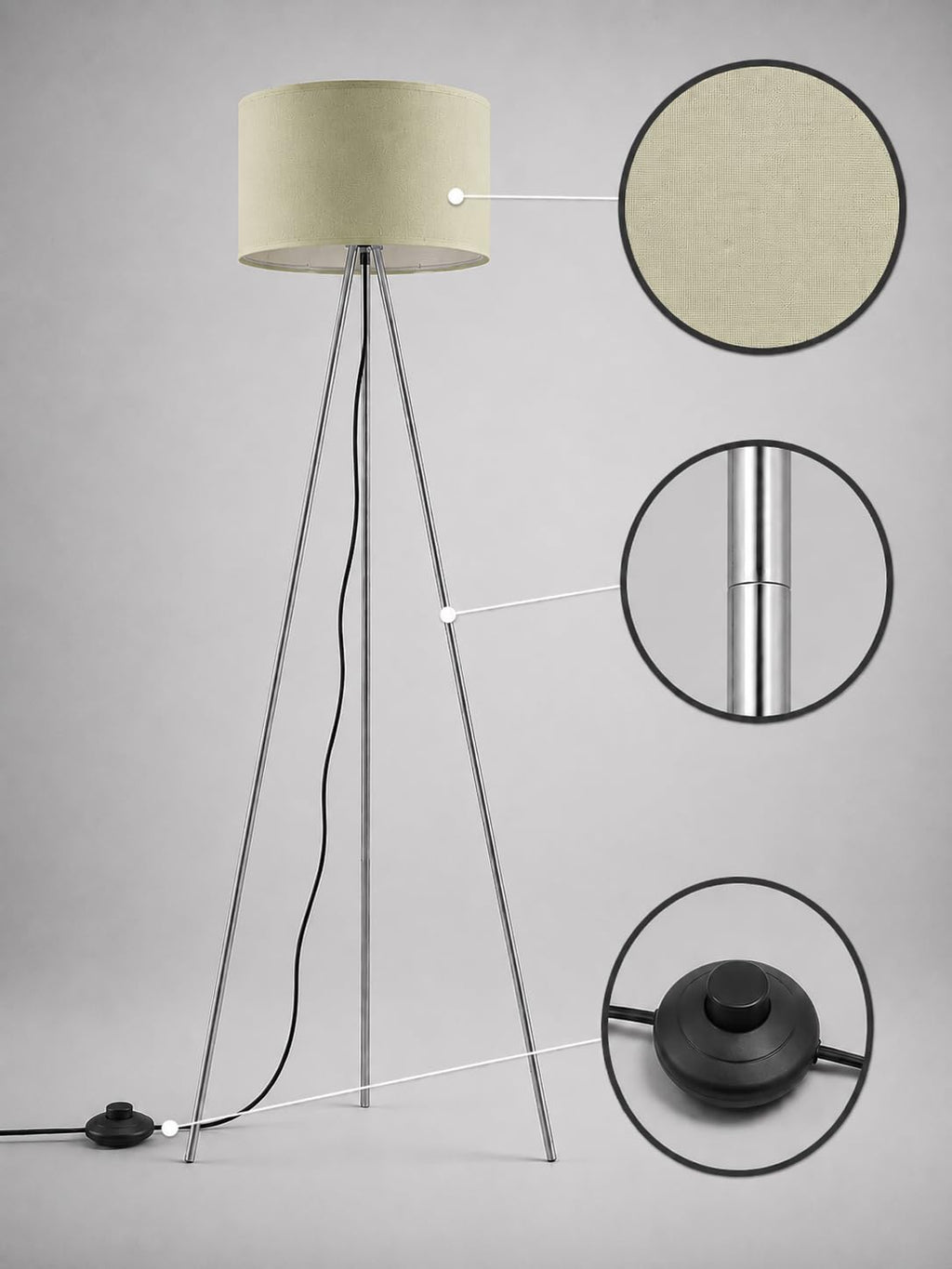 Braytron Stehleuchte Beige– 3-Bein, 155 cm, sat. Kunststoffschirm, E27 – Bild 2