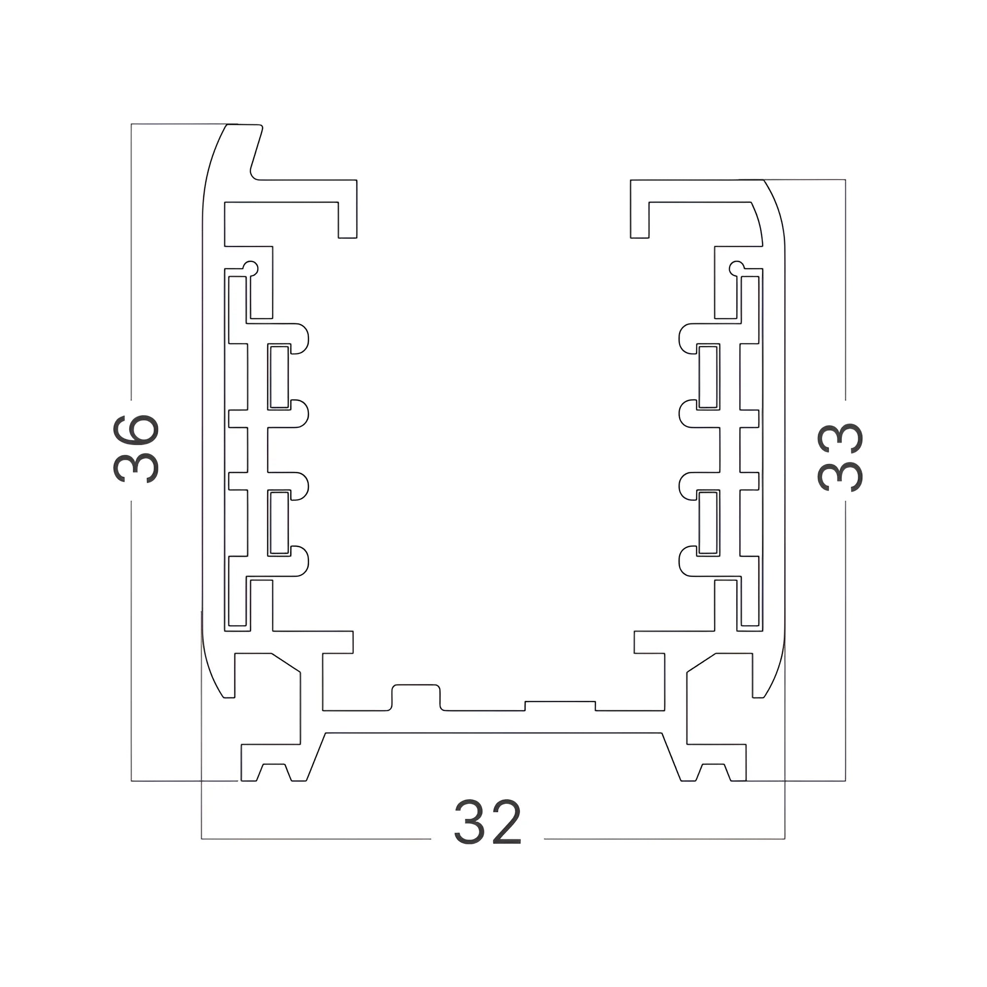 Braytron 3-Phasen Stromschiene 2m Schwarz – Querschnitt