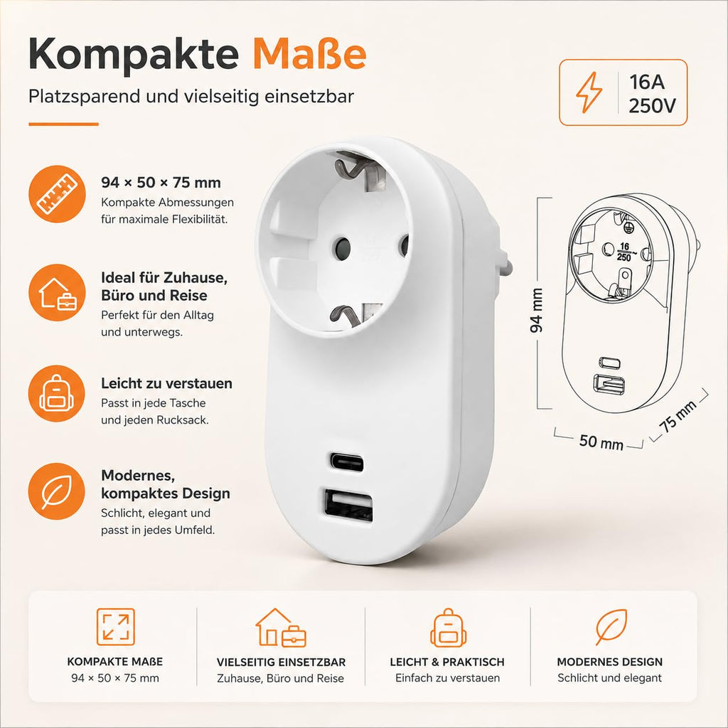 Schuko-Steckdose mit USB-C & USB-A 3,4 A, Weiß – Bild 4