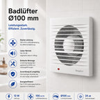 Badlüfter 100 mm | Leiser Badezimmerlüfter mit 12W – Bild 2