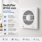 Badlüfter 150mm leise – Wandlüfter 260 m³/h Bad Ventilator 37 dB – Bild 2