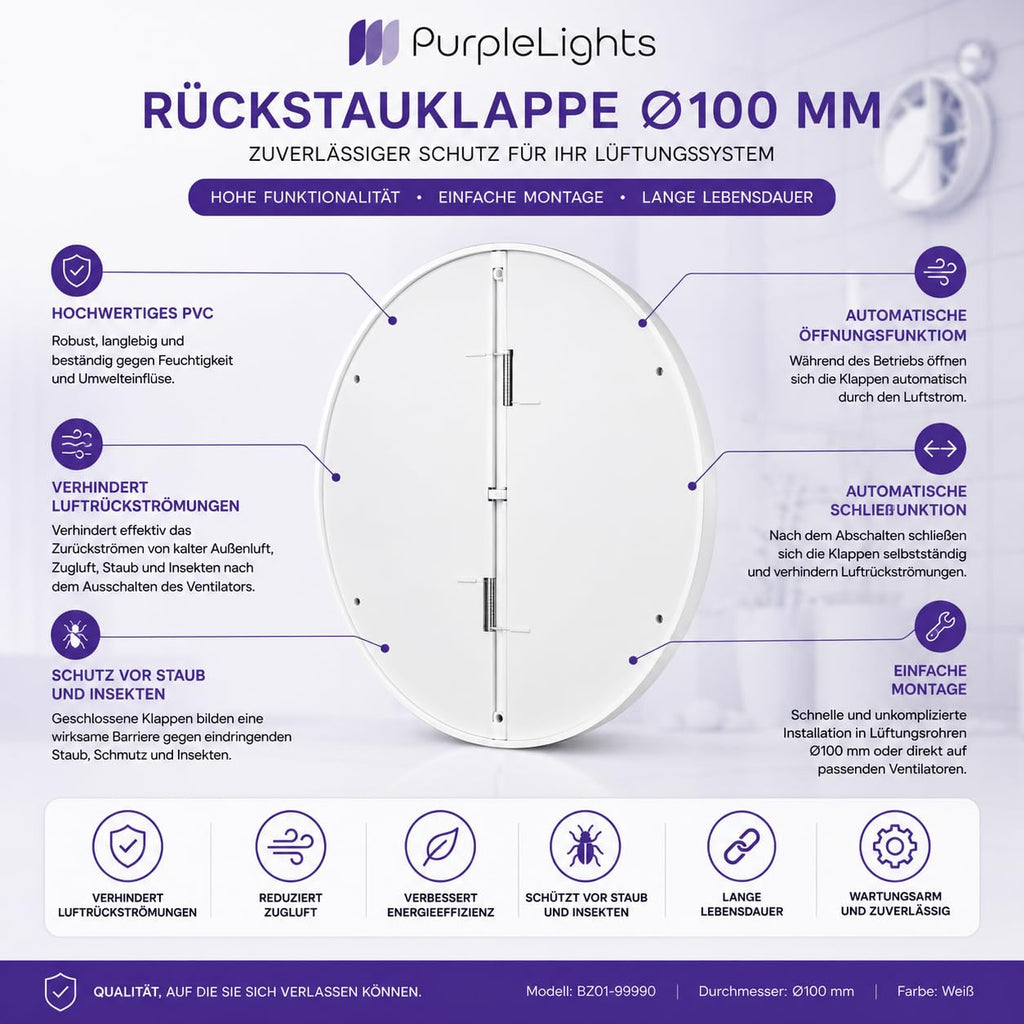 Braytron Rückstauklappe Ø100 mm (4") gegen Zugluft & Gerüche, Weiß – Bild 4