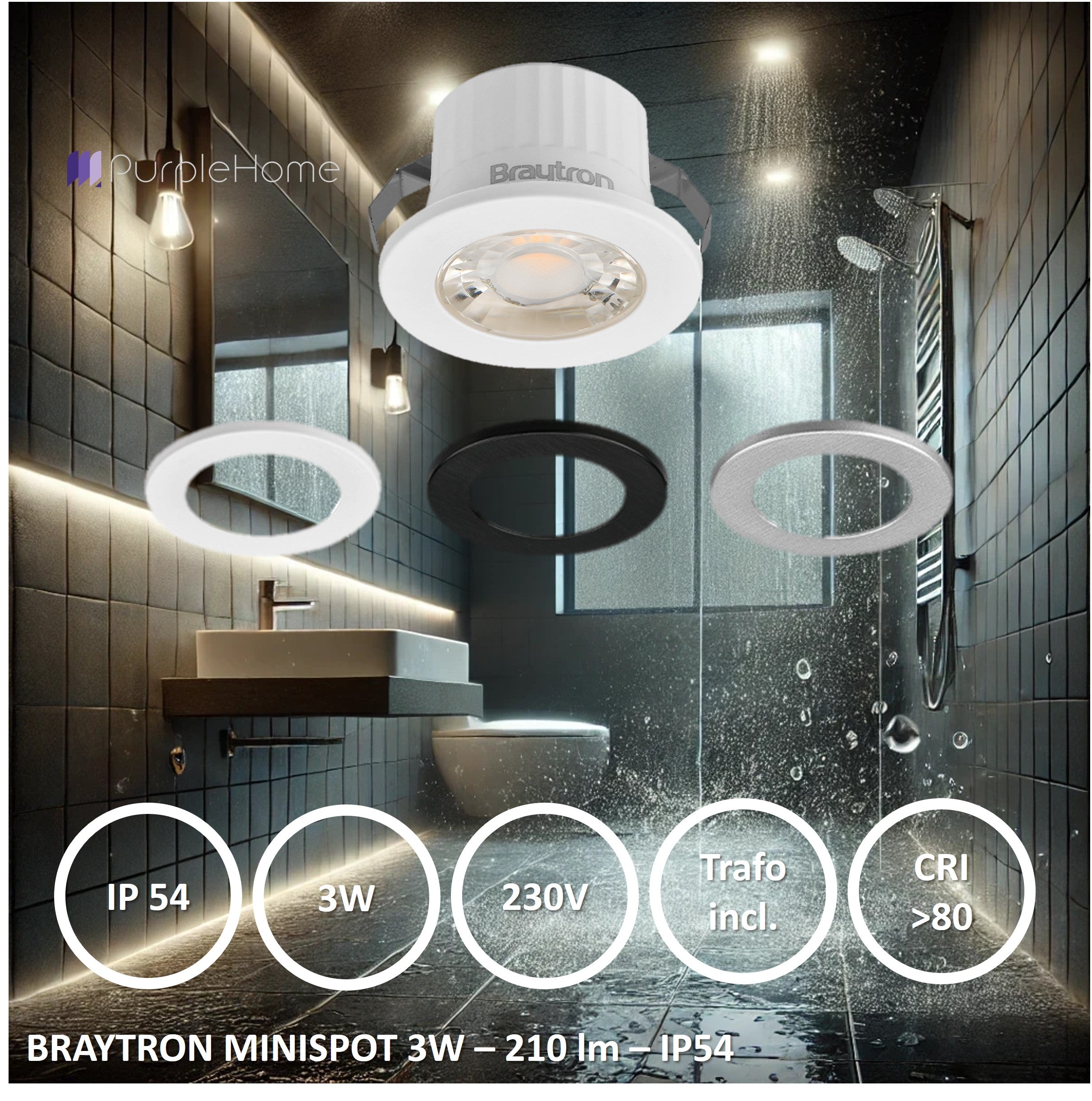 LED Minispot 3W – Mini Einbaustrahler IP54, 3 Lichtfarben – Bild 13