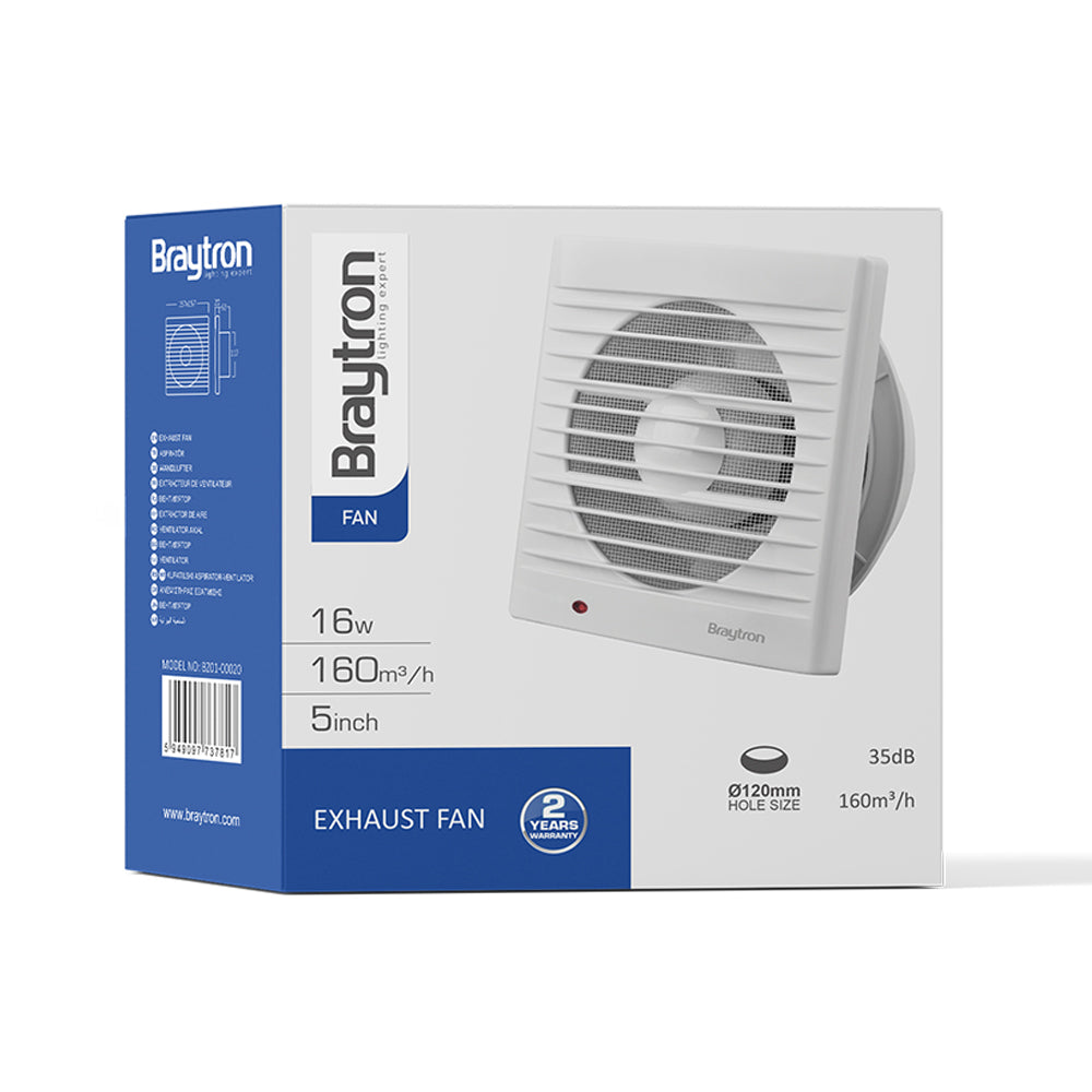 Braytron Badlüfter Ø120 mm Wandlüfter WC Küche Ventilator Leise 35 dB 160 m³/h 16W – Bild 4