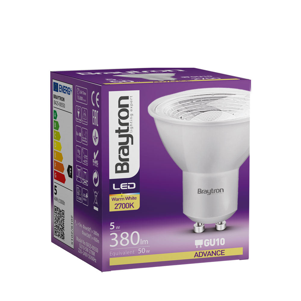 GU10 LED Spot 5W 3000K warmweiß 38° 450lm ersetzt 50W Halogen Lampe Braytron – Bild 2