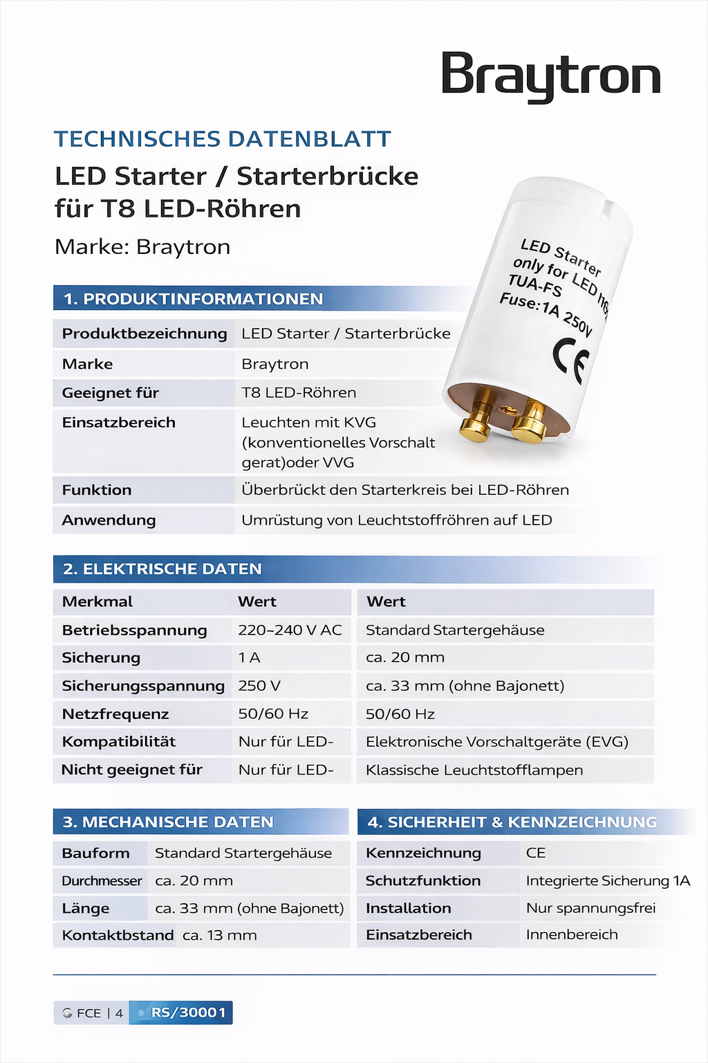 Braytron 10 X LED Starter Starterbrücke Dummy Umrüstung Starterbrück Überbrückung für T8 Röhre – Bild 1