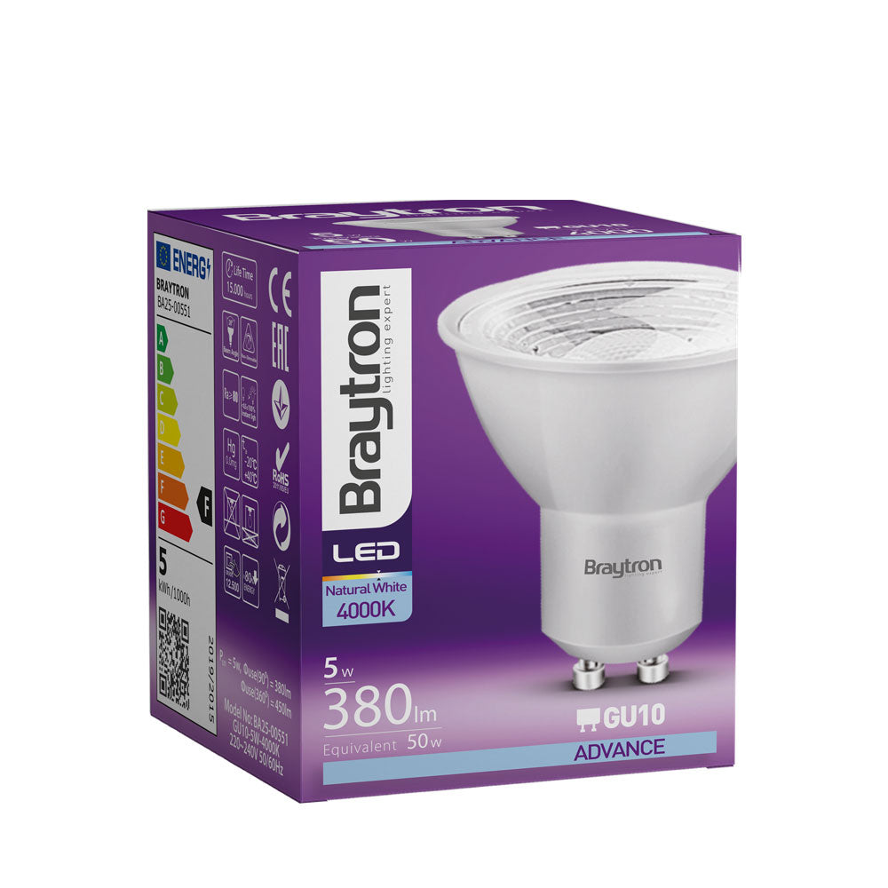 GU10 LED Spot 5W 4000K neutralweiß 38° 450lm ersetzt 50W Halogen Lampe Braytron – Bild 6