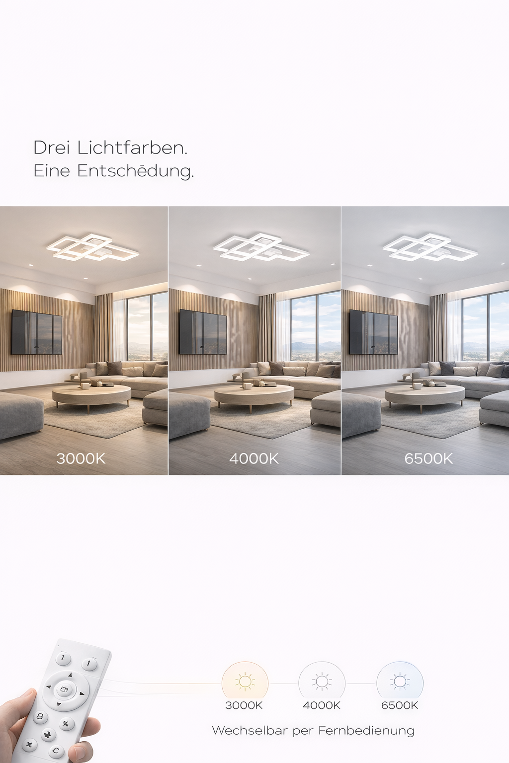LED Deckenleuchte 65W 3CCT dimmbar Fernbedienung Schwarz – Bild 8