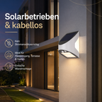 Solar LED Wandleuchte solarbetrieben und kabellos an einer Hausfassade – ohne Stromanschluss