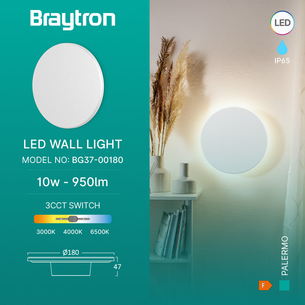 LED 10W Ø180 mm Wandleuchte Designer Wandlicht Rund Weiß indirekte Beleuchtung IP65 3000-6500K – Bild 3