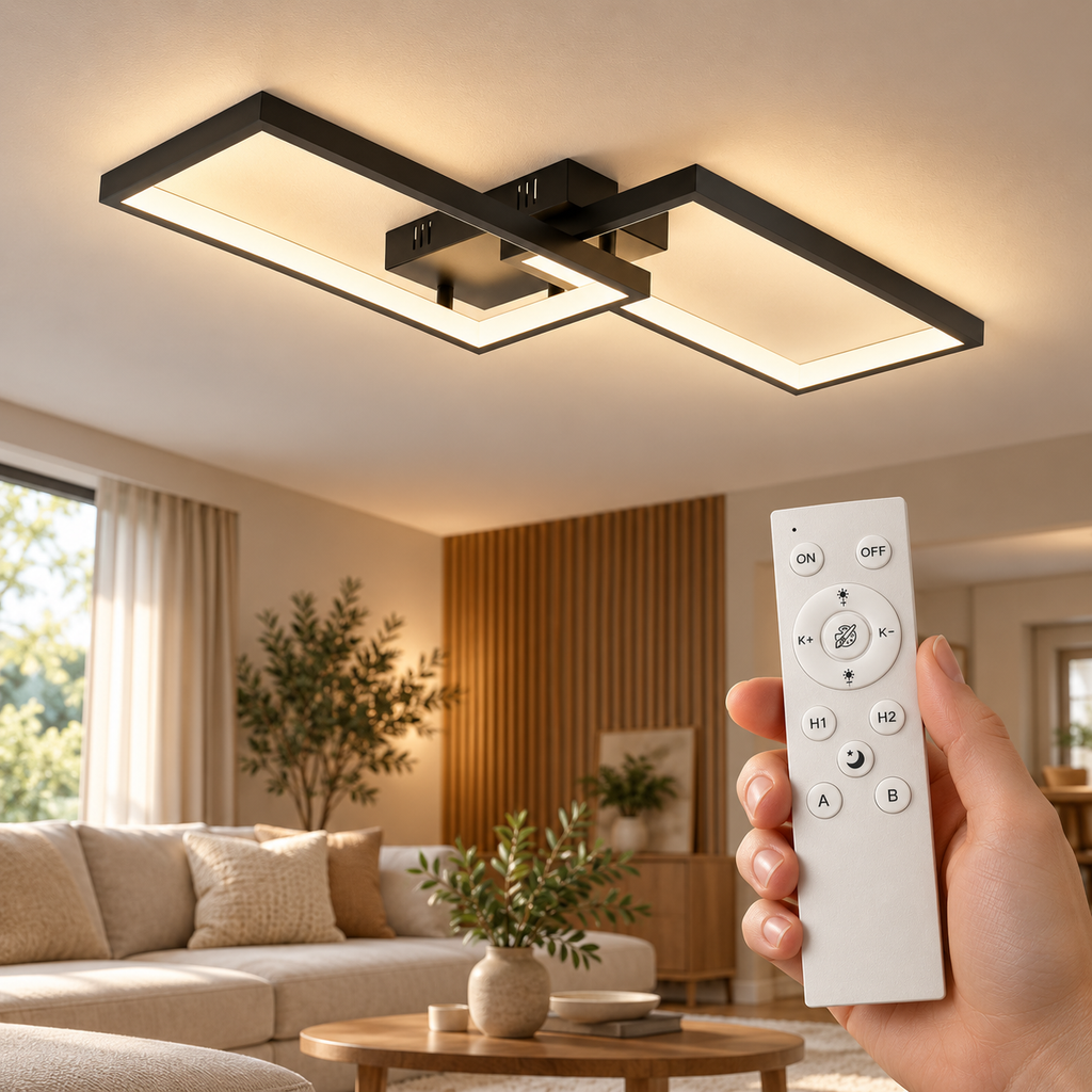 Braytron BH17-04491 schwarze LED-Deckenleuchte mit weißer Fernbedienung im Wohnzimmer