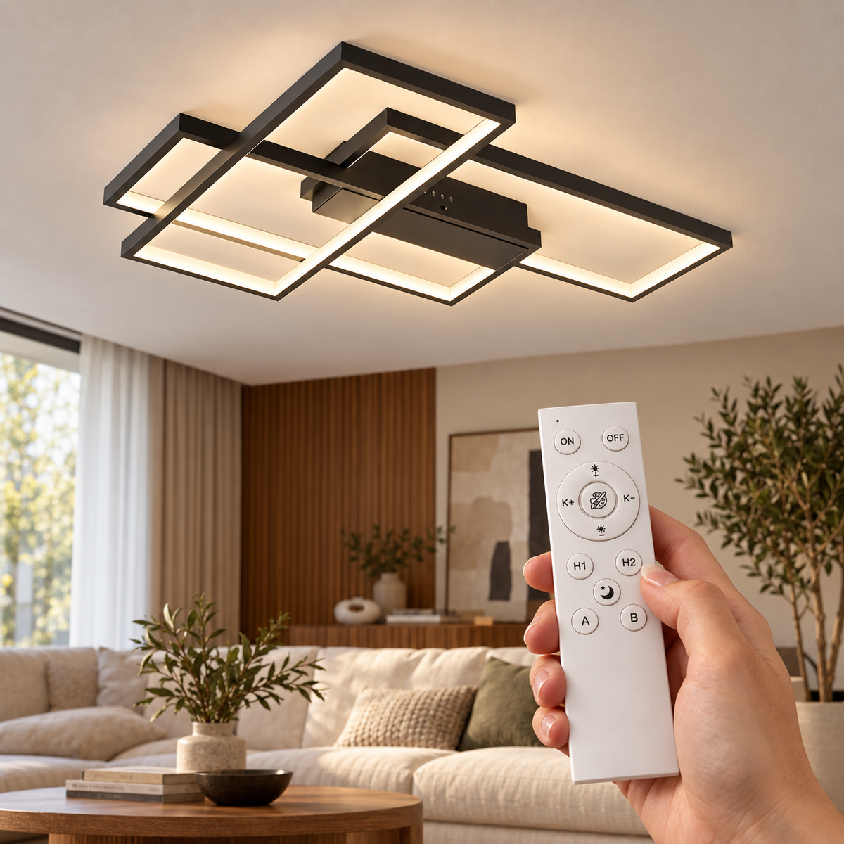 Braytron BH17-04591 LED-Deckenleuchte mit weißer Fernbedienung – Wohnraum-Motiv 1