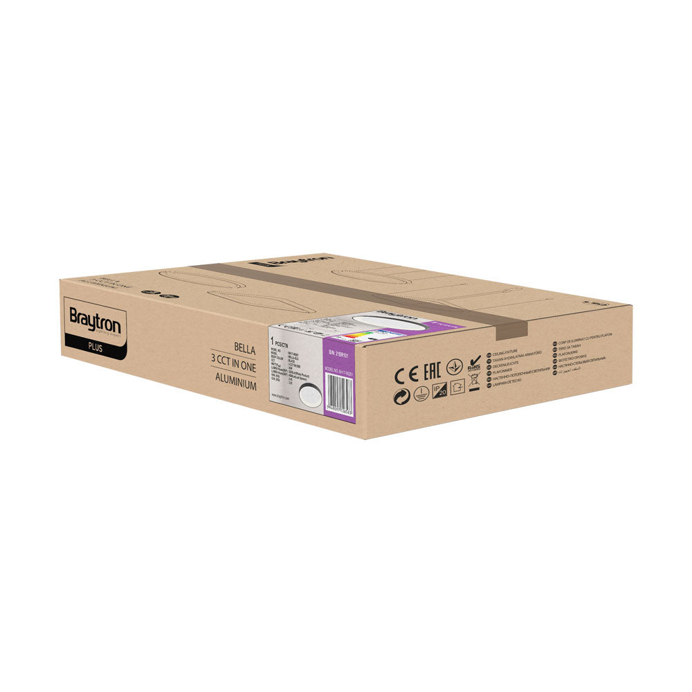 Verpackung der Braytron Bella LED Deckenleuchte 3 CCT in One, Aluminium
