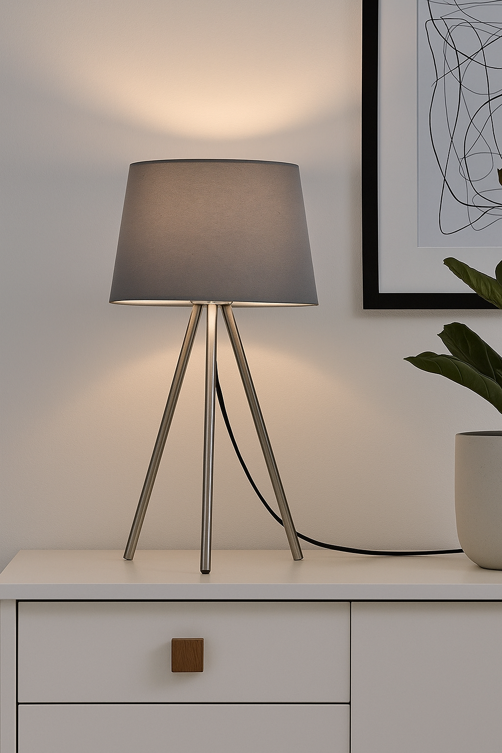 Braytron Tischleuchte – Moderne graue 3-Bein Lampe mit E27 Fassung