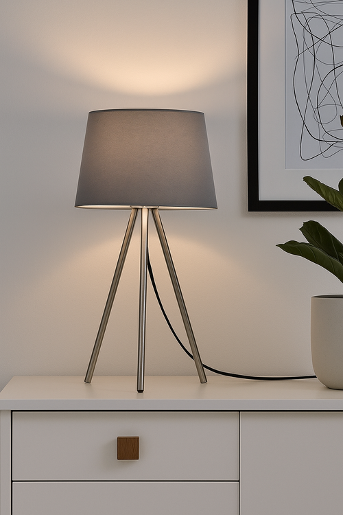 Braytron Tischleuchte – Moderne graue 3-Bein Lampe mit E27 Fassung