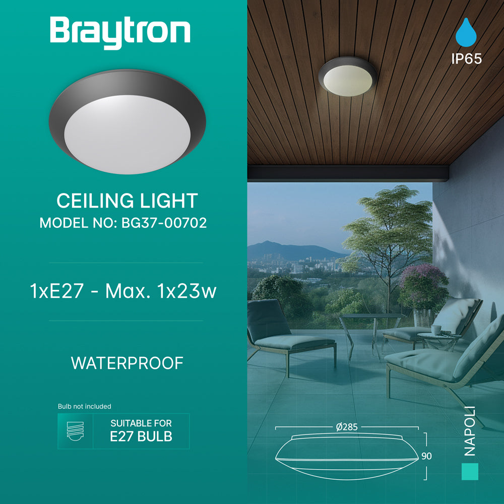 Braytron Deckenleuchte Deckenlampe Deckenlicht E27 Grau Eingang Flur Außenbereich modern – Bild 3