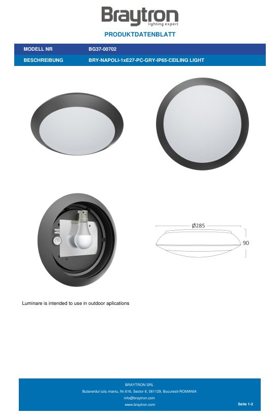 Braytron Deckenleuchte Deckenlampe Deckenlicht E27 Grau Eingang Flur Außenbereich modern – Bild 9