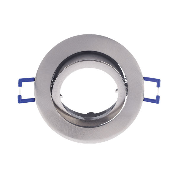 Einbaurahmen Einbaustrahler Fassung schwenkbar Rund Aluminium gebürstet MR16 Nickel Silber Ø68mm – Bild 1