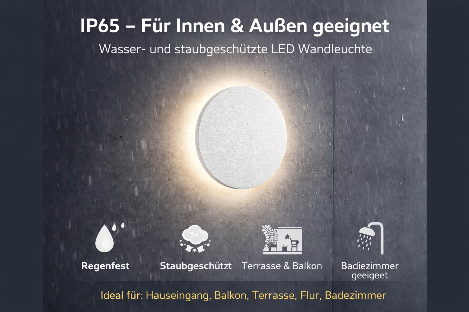 LED 12W Wandleuchte Designer Wandlicht Rund Weiß indirekte Beleuchtung IP65 3000-6500K – Bild 13