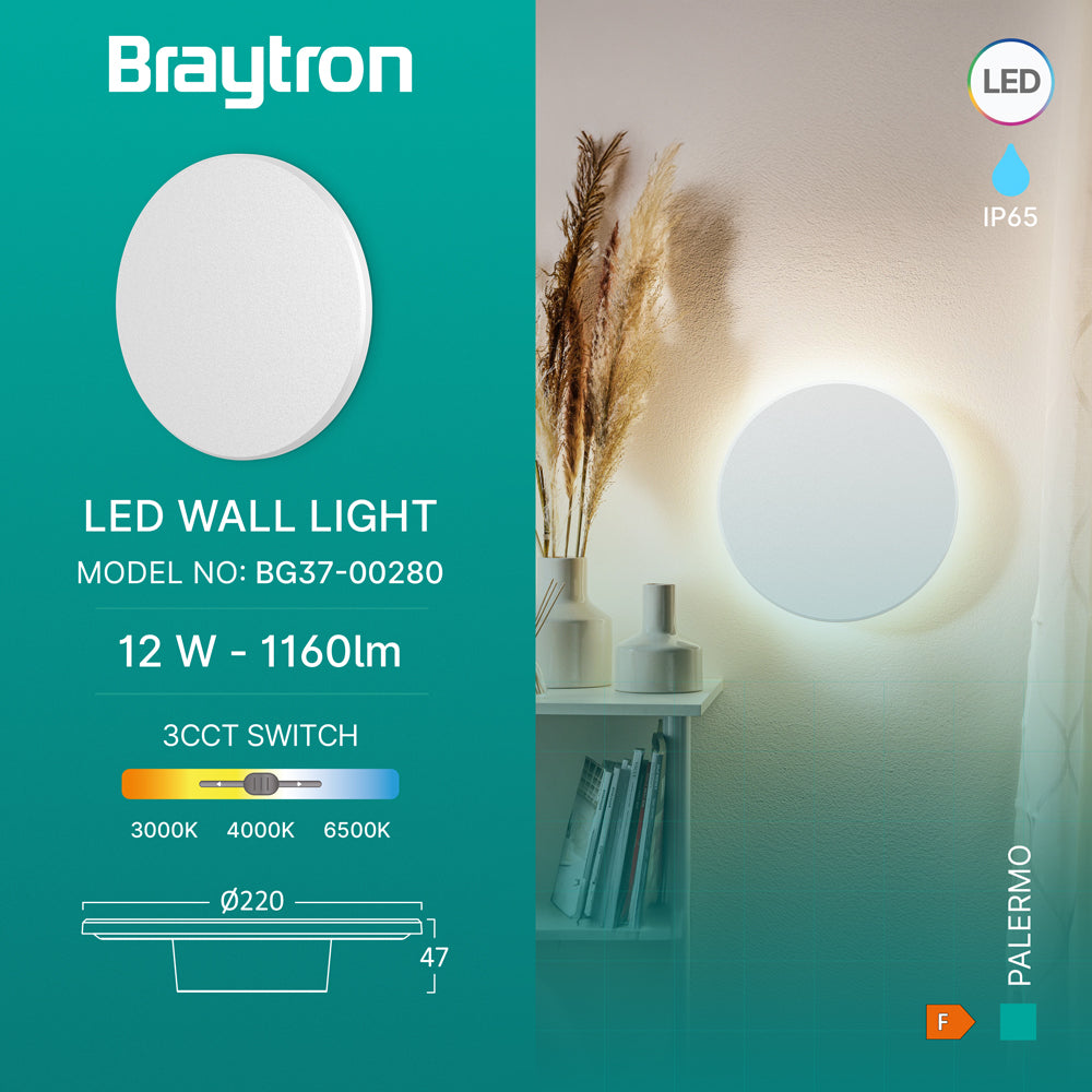 LED 12W Wandleuchte Designer Wandlicht Rund Weiß indirekte Beleuchtung IP65 3000-6500K – Bild 4