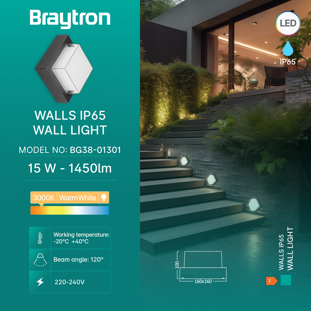 LED 15W Eckig Wandleuchte Außenwandleuchte Balkon Eingang Treppenhaus 3000K warmweiß schwarz IP65 – Bild 1