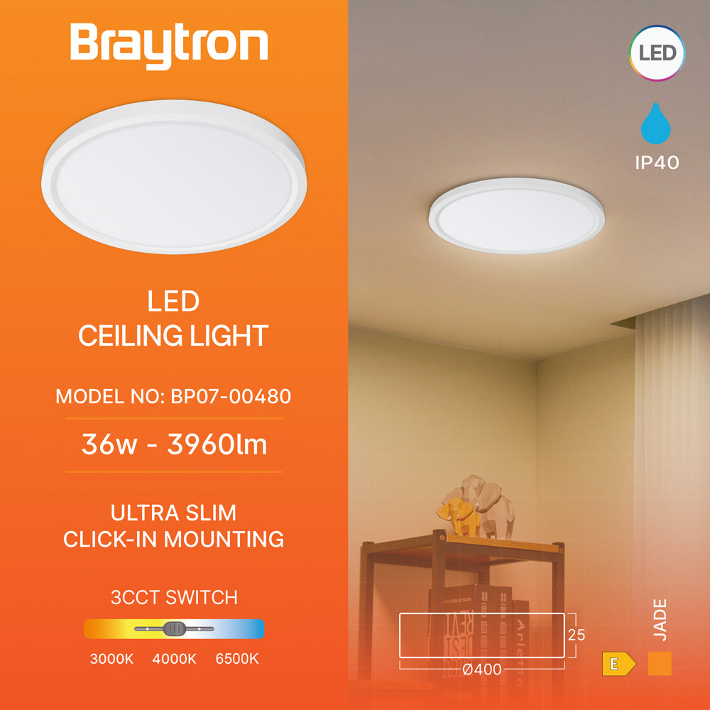 Braytron LED Deckenlampe Panel Dünn Deckenleuchte Schlafzimmer Wohnzimmer Flur Lampe 36W 3CCT – Bild 2