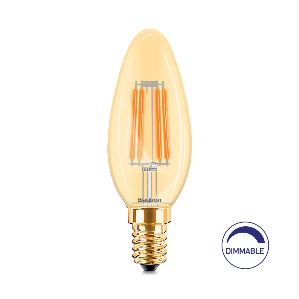 Braytron LED E14 4W Retro Leuchtmittel AMB 2200K Warmweiß Kerzenform Dimmbar Glas Filament – Bild 5