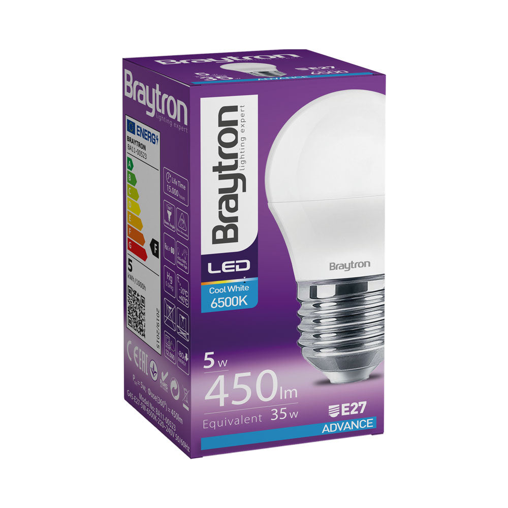 Braytron LED E27 G45 Tropfenform Leuchtmittel 5W Kugel Lampe Birne 450 Lumen 6500K Kaltweiß – Bild 3