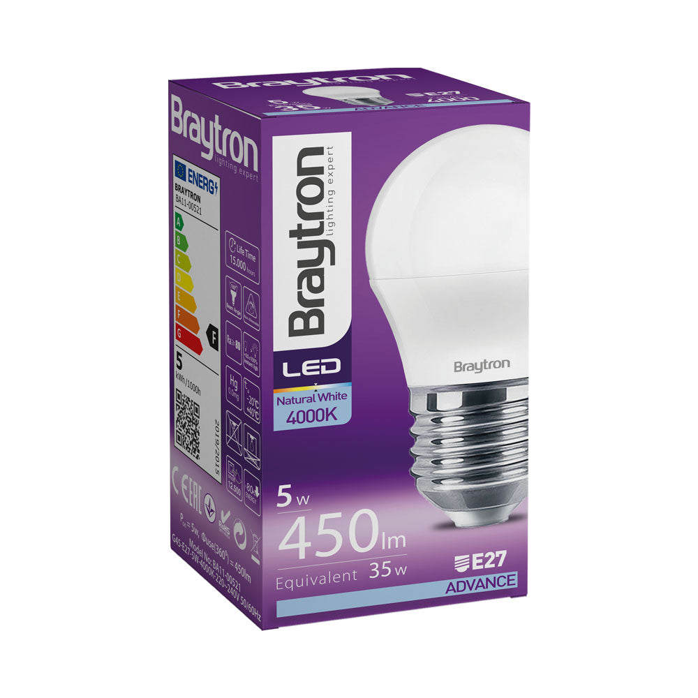 Braytron LED E27 G45 Tropfenform Leuchtmittel 5W Kugel Lampe Birne 450 Lumen 4000K Neutralweiß – Bild 3
