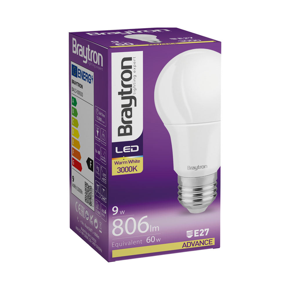 Braytron LED E27 Leuchtmittel 9W A60 3000K Warmweiß Birnenform 806 Lumen – Bild 3