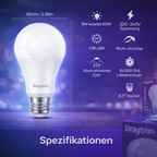 Braytron LED E27 Leuchtmittel 9W A60 6500K Kaltweiß Birnenform 806 Lumen – Bild 2