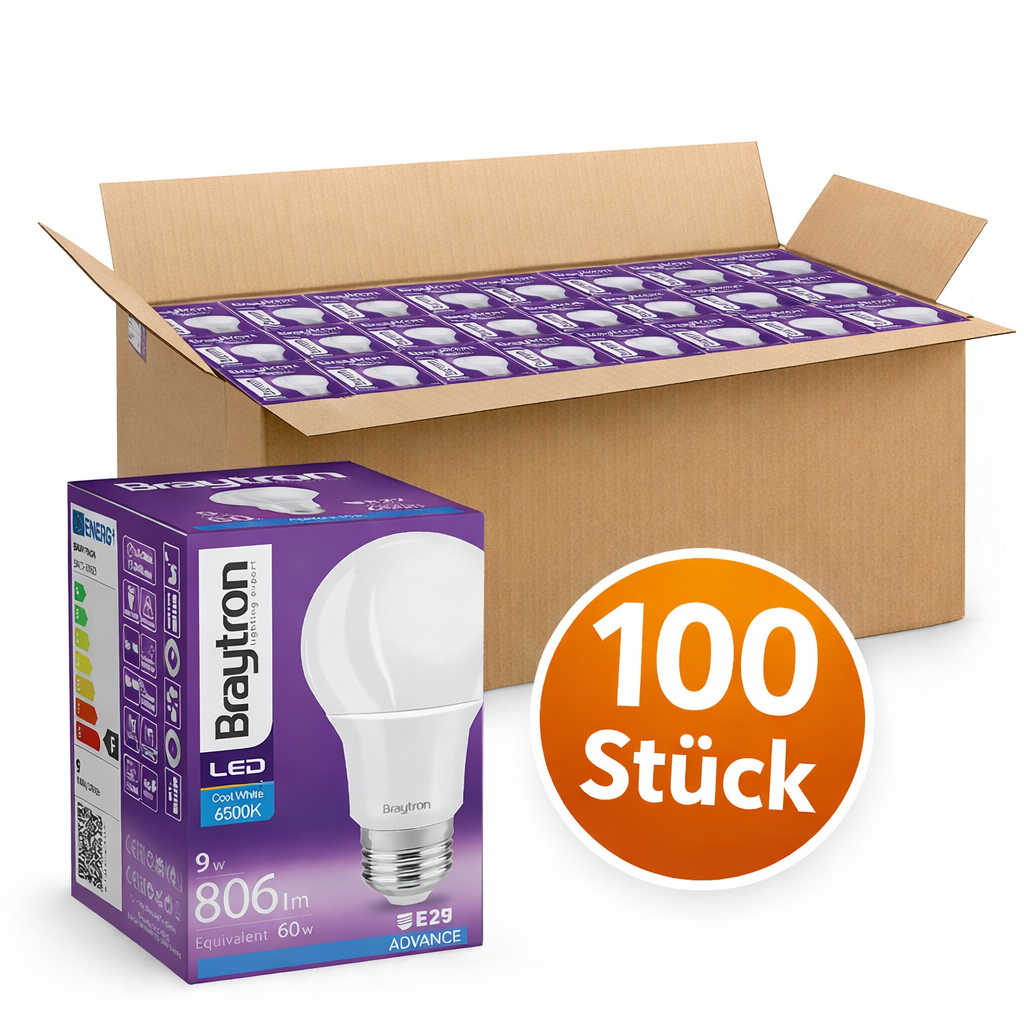 Braytron LED E27 Leuchtmittel 9W A60 6500K Kaltweiß Birnenform 806 Lumen – Bild 8