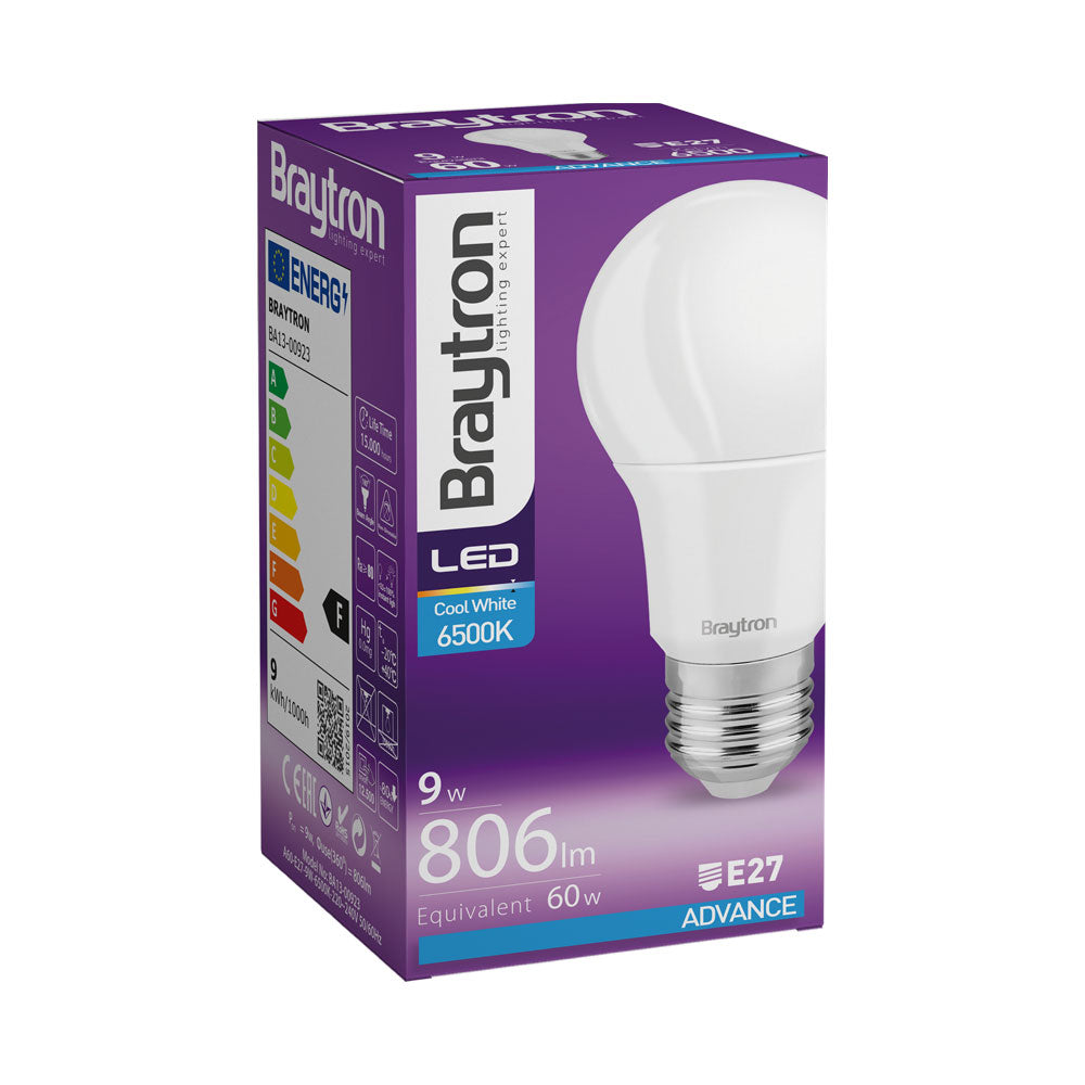 Braytron LED E27 Leuchtmittel 9W A60 6500K Kaltweiß Birnenform 806 Lumen – Bild 9