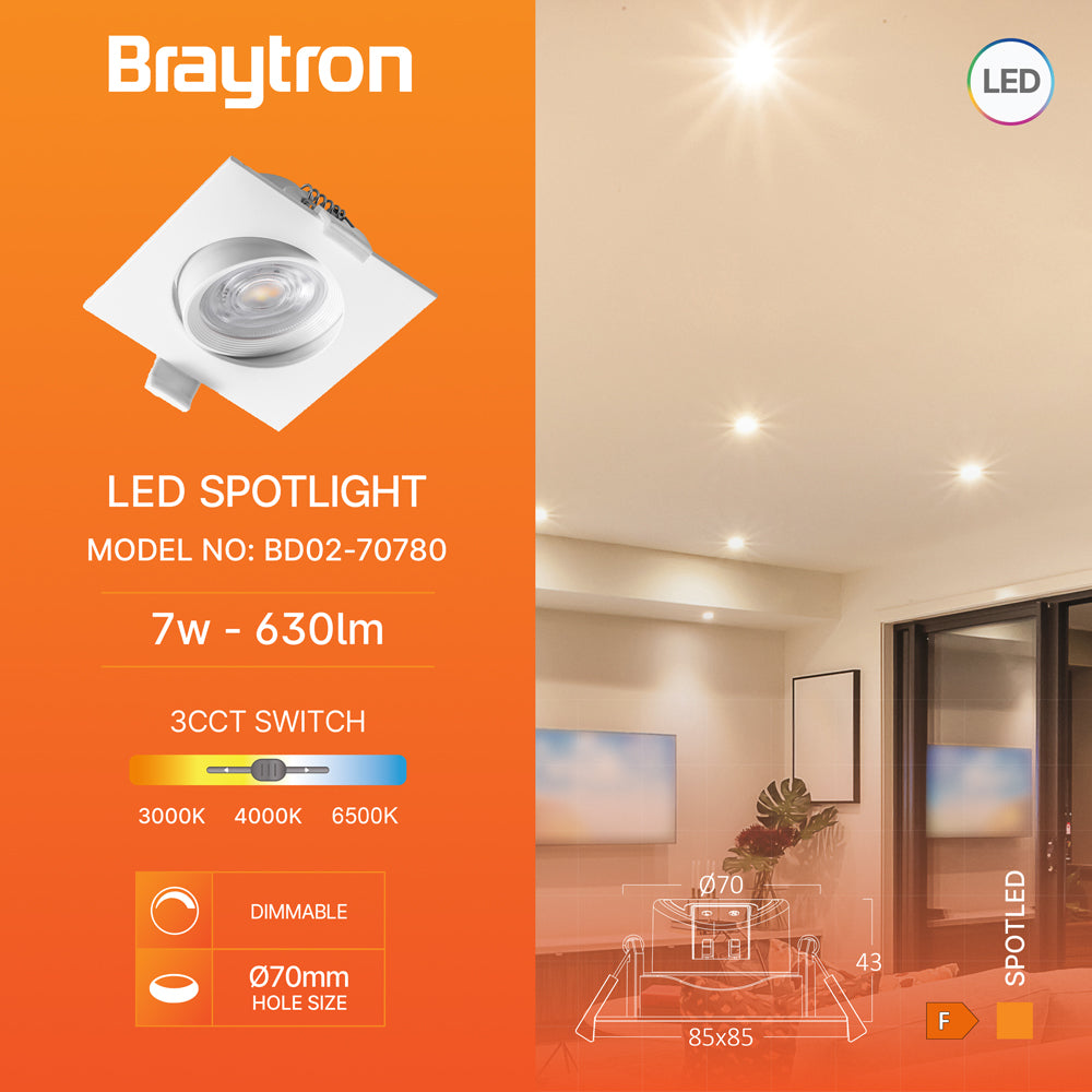 LED Eckig 7W Dimmbar Einbaustrahler schwenkbar 3in1 CCT Spot 650lm Warmweiß - Kaltweiß Ø68mm – Bild 3