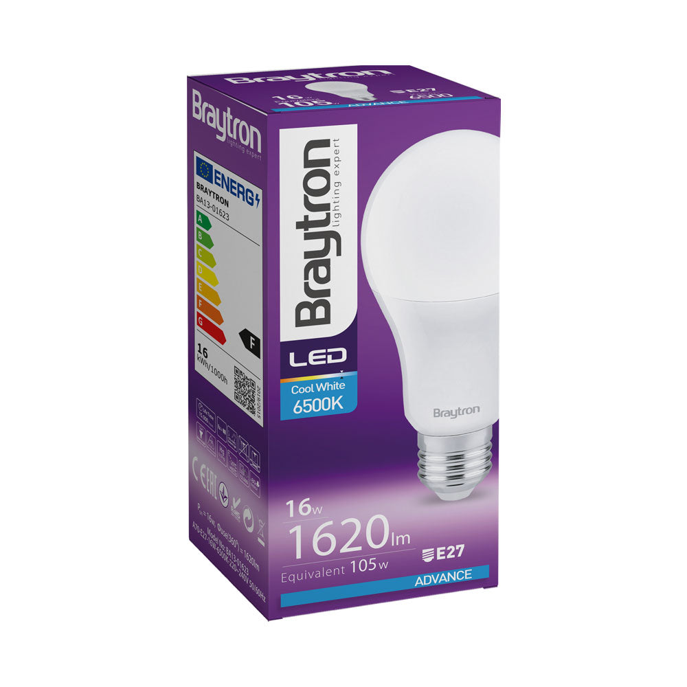 Braytron LED Glühbirne Birnenform E27 16W 6500K 1620 Lumen Kaltweiß Leuchtmittel A65 Ersetzt 105W – Bild 3