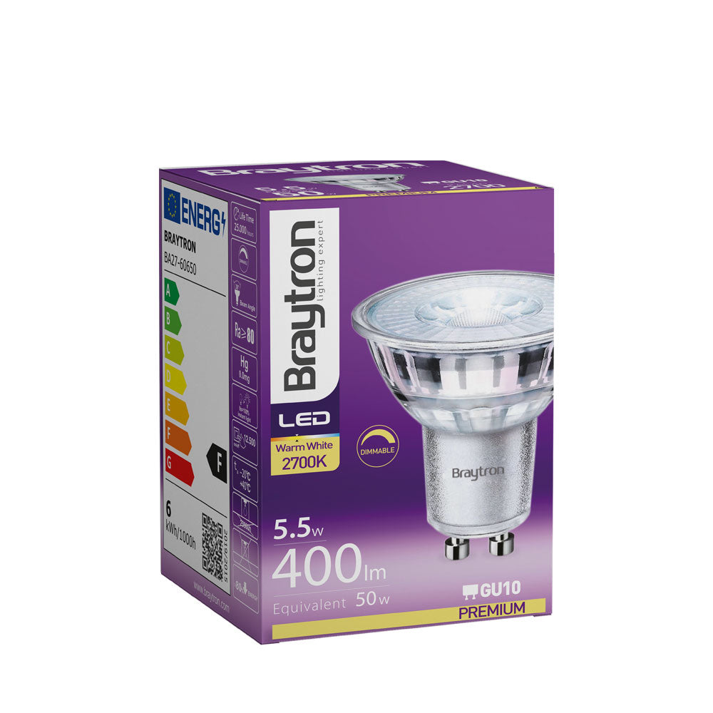 Braytron LED GU10 5,5W (50W) dimmbar 2700K Warmweiß Reflektorlampe Leuchtmittel 400 Lumen – Bild 3