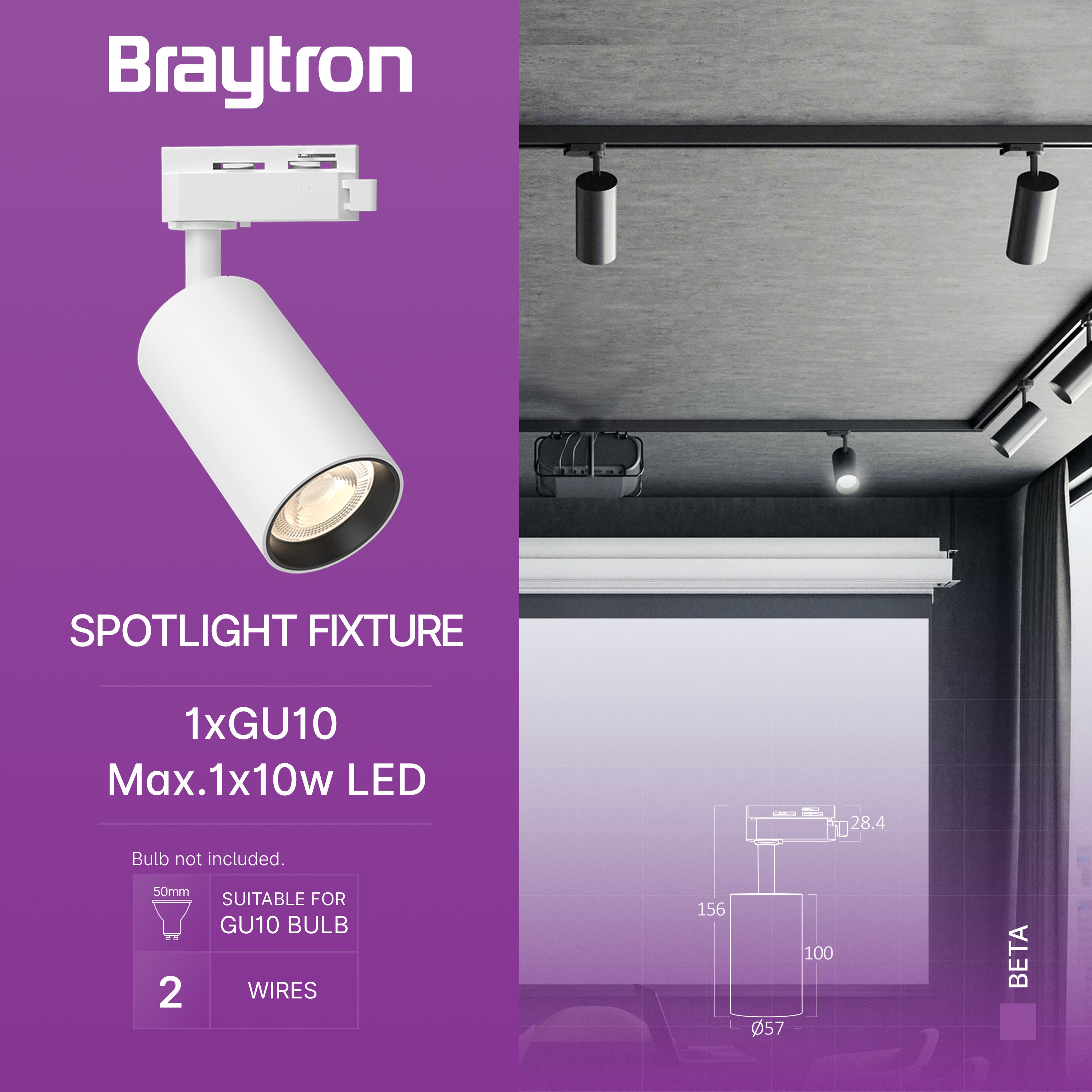 Braytron LED GU10 Schienenstrahler 1-Phasen-System, schwenkbar & drehbar Weiß max. 10W Track Light – Bild 3