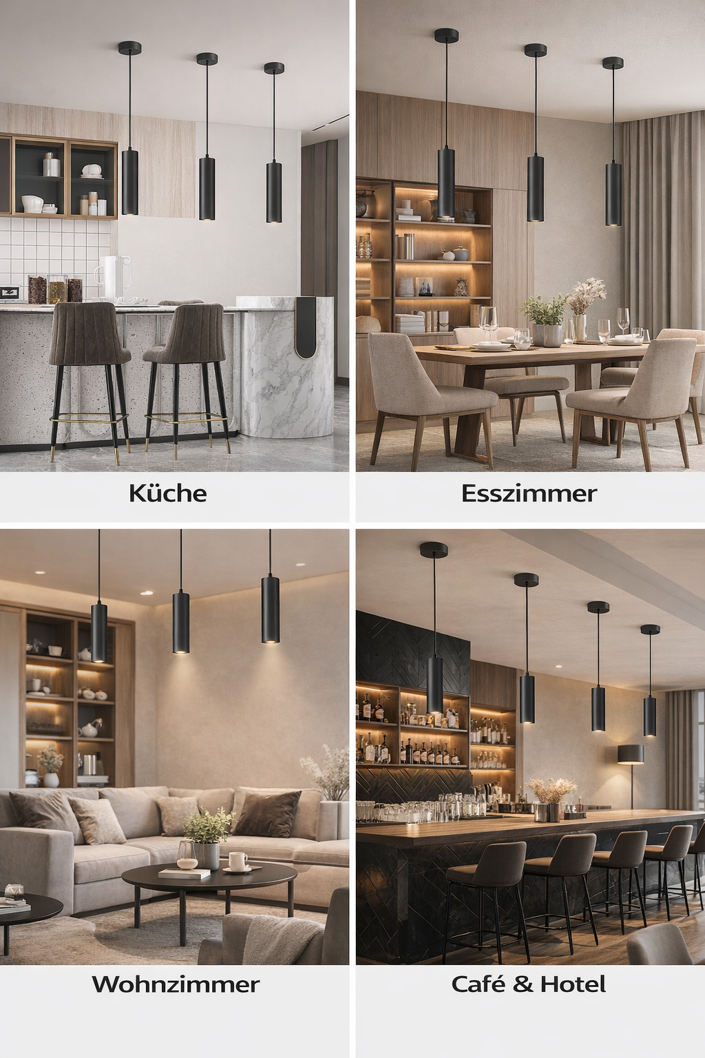 Braytron LED moderne Pendelleuchte zylindrisch Aluminium GU10 schwarz Hängelampe Küche Theke Ø6X25cm – Bild 4