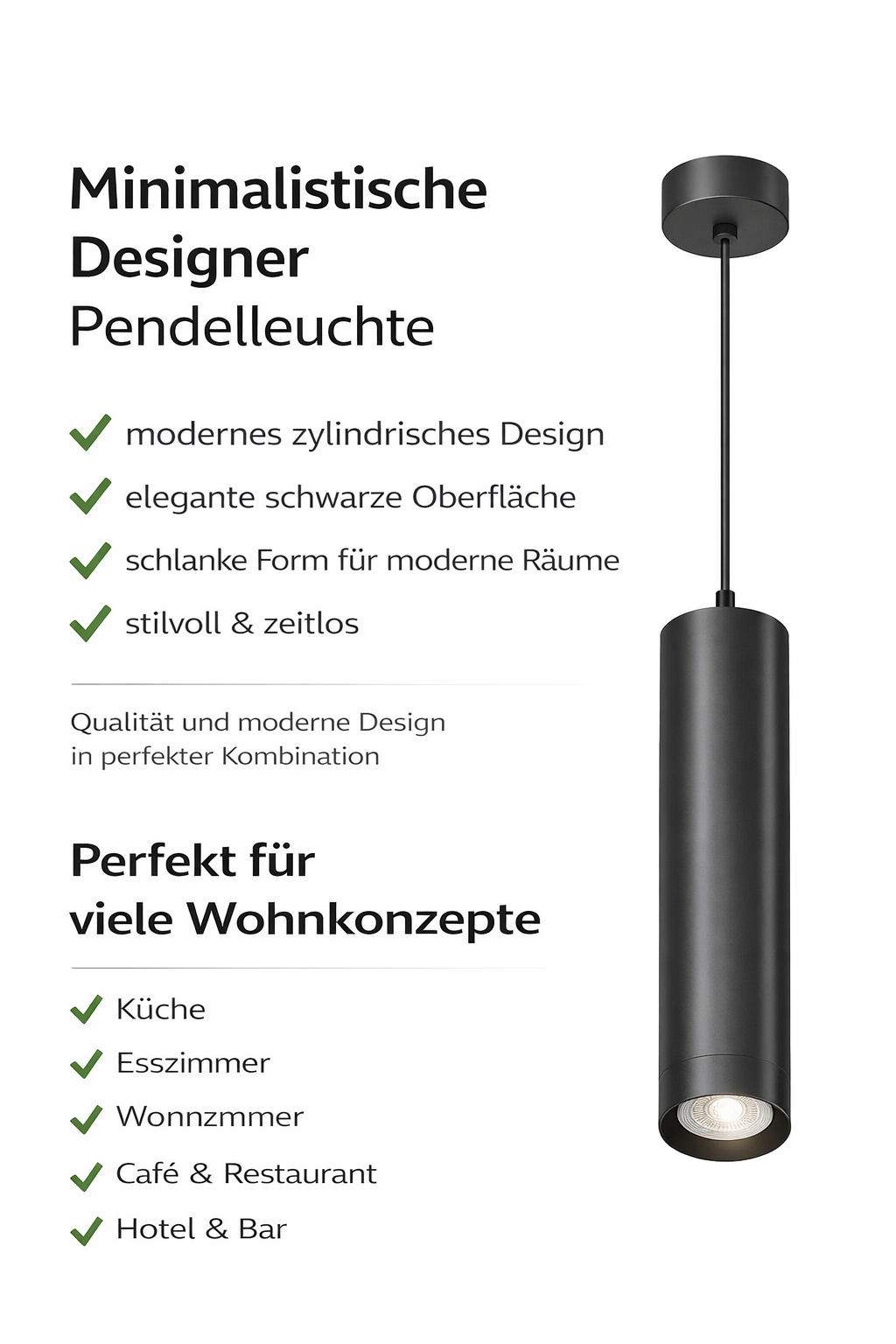 Braytron LED moderne Pendelleuchte zylindrisch Aluminium GU10 schwarz Hängelampe Küche Theke Ø6X25cm – Bild 6