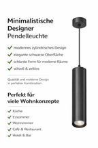 Braytron LED moderne Pendelleuchte zylindrisch Aluminium GU10 schwarz Hängelampe Küche Theke Ø6X25cm – Bild 6