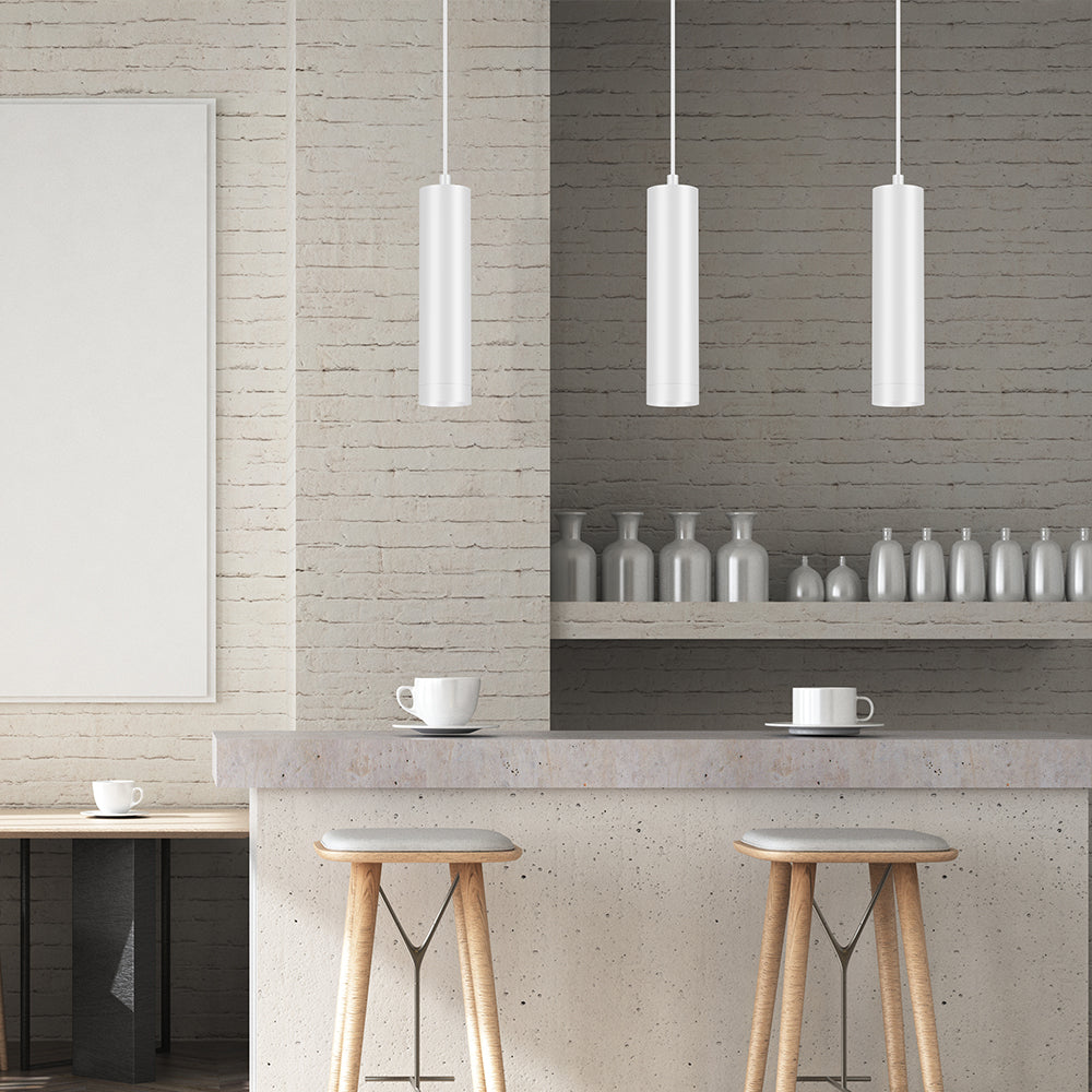 Braytron LED moderne Pendelleuchte zylindrisch Aluminium GU10 weiß Hängelampe Küche Theke Ø60X250mm – Bild 3
